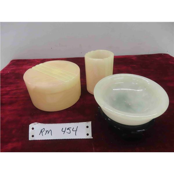 Alabaster Hand Carved 3pce Dresser Set 