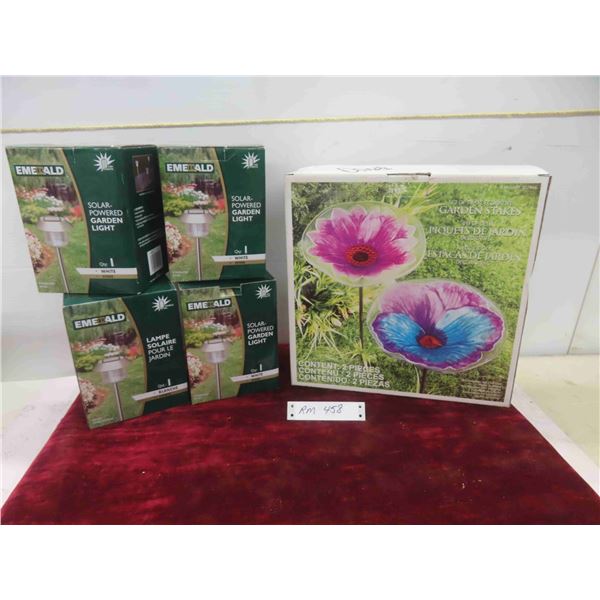 New 4 Solar Powered Garden Lights, Set of 2 Garden Stakes 