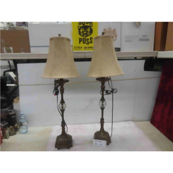 2 Brass Table Lamps with Shades 33'' T 