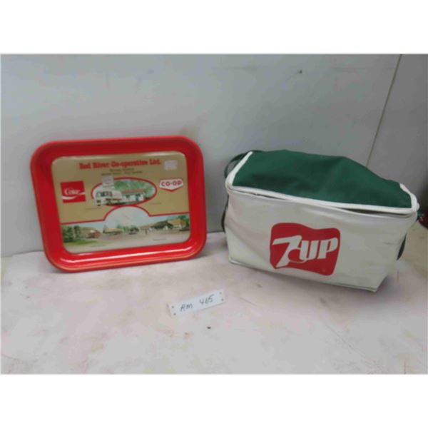 Co-op and Coke Metal Tray , 7UP Cooler Bag 
