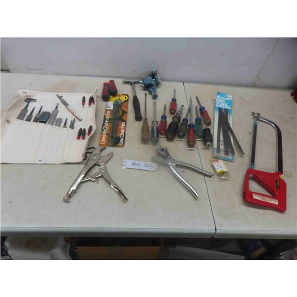 Hacksaw with Extra Blades, Files, Vise Grips, Punch 