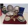 Image 1 : Silver Plated Trays, Goblets, Brass Candle 