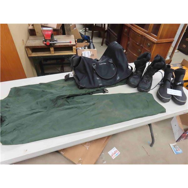 Bibbed Rain Pants Size Large, Kamik Boots Size 10, Warmer