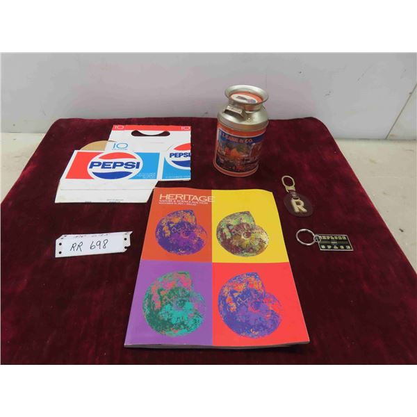 JI Case Miniature Cream Can, Pepsi 1970s Cardboard Case,