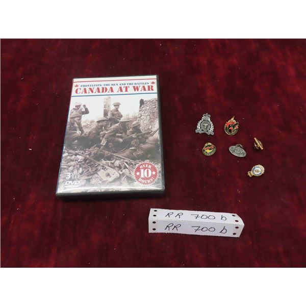 Canada at War 3 Disc DVD Set, 2 Canadian Airforce Pins: 