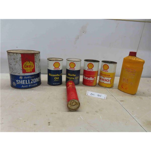 5 Shell Cans : Antifreeze, Oil, Tube Grease, Some with Product 
