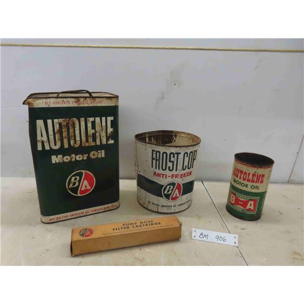 3 BA Cans : Antifreeze, Oil, Pump Hose Filter Cartridge 
