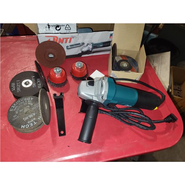 Kit with Angle Grinder 4" , Cutting(50) & Grinding(21) Disc 4", Wire Brush Cups(2)