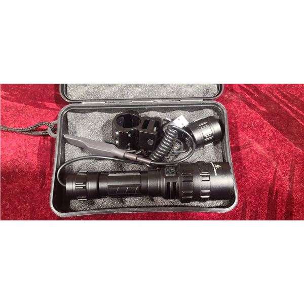 RECHARCHABLE LED FLASHLIGHT - COMES WITH RING MOUNT AND TACTICAL LANYARD SWITHC