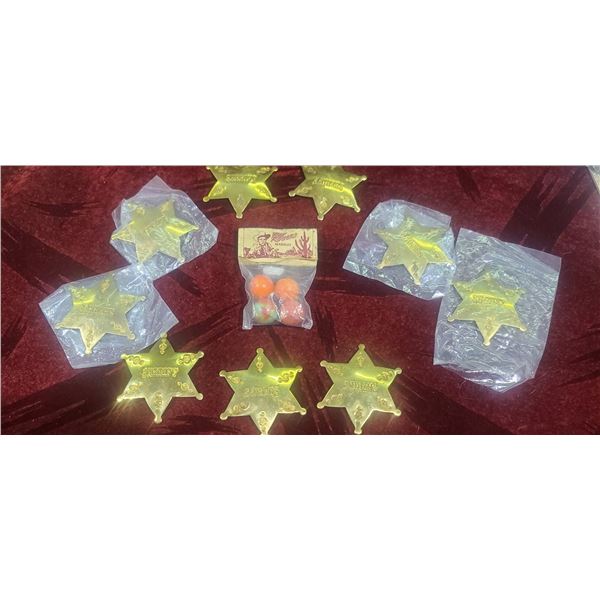 ROY ROGERS MARBLES AND 9 SHERIFF'S BADGES