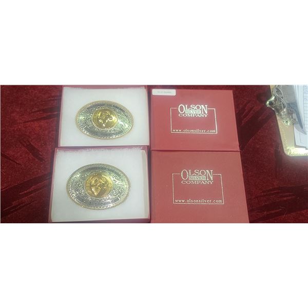 TWO OLSON SILVER COMPANY - 2012 AND 2013MFSJ PITA EV3 C DOUBLES BELT BUCKLES