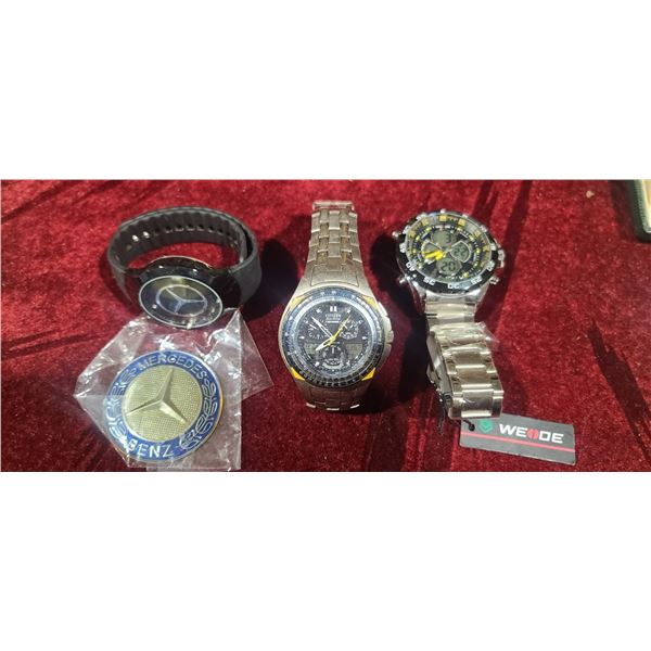 MERCEDES WATCH WITH BADGE, CITIZEN BLUE ANGELS WATCH AND NEW WEODE
