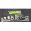 Image 1 : THREE 6" DOUBLE TREBLE HOOK DIVING LURES - WEIGHTED TO HELP MIMIC SWIM PATTERNS OF PREY - PLEASE SEE