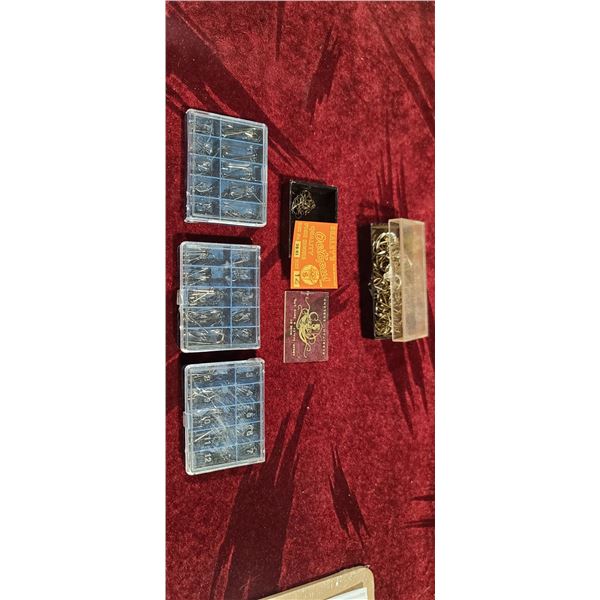 THREE CONTAINERS OF HOOKS EACH HAS MULTIPLE HOOK FROM SIZE 3 TO SIZE 12 AND ONE CONTAINER OF PACIFIC