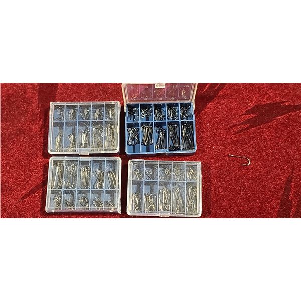 FOUR CONTAINERS OF HOOKS EACH HAS MULTIPLE HOOK FROM SIZE 3 TO SIZE 12