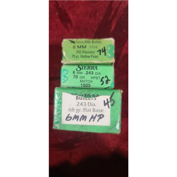 6MM (.243) QTY74 75GR HP. - QTY52 70GR HPBT. - QTY45 68GR HP
