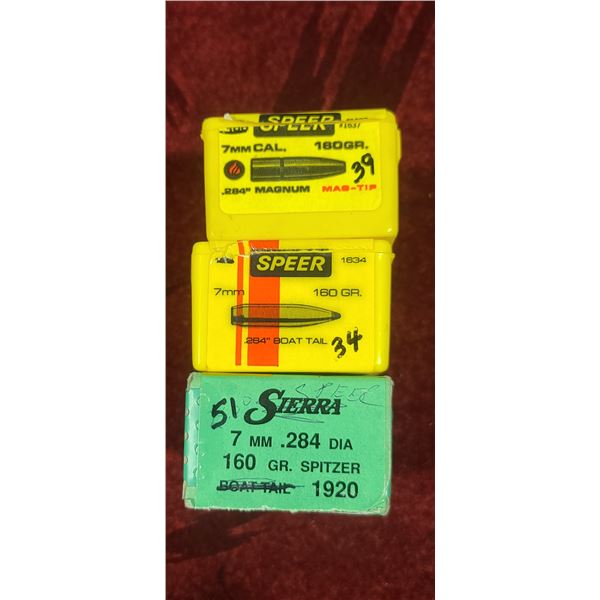 7MM CAL QTY124 - QTY39 160GR MAG TIP - QTY34 BOATAIL AND QTY51 160GR