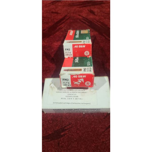 40 S&W THREE BOXES IN TOTAL: TWO ARE LELLIER AND BALLOT 180GR FMJ AND ONE BOX OF 50 IS RELOADED 180G