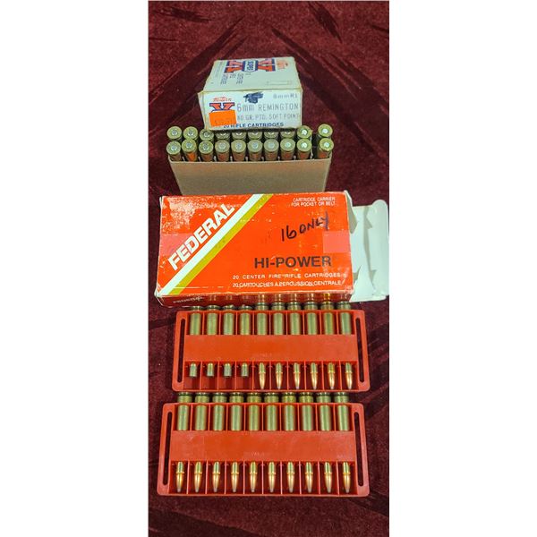 36 ROUNDS OF 6MM REMINGTON: 20 WINCHESTER 80GR. PTP SP AND 16 80GR SP FEDERAL