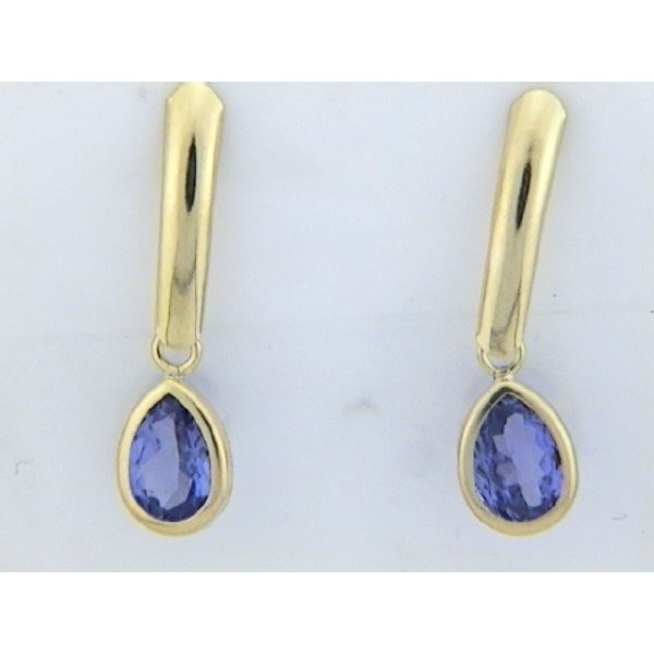 14K Yellow Gold Dangling Tanzanite Earrings