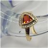 Image 2 : Trilliant-Cut Fire Opal with Diamond Halo Ring