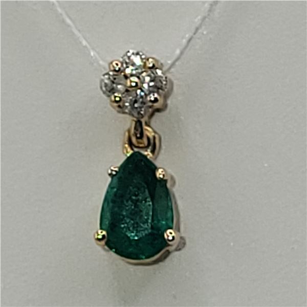 Pear-cut Emerald and Diamond Cluster Pendant