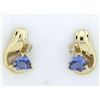 Image 2 : 14K Yellow Gold Trilliant-Cut Tanzanite and Diamond Earrings
