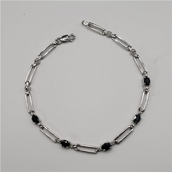 Modified Paper Clip Link Blue Sapphire Bracelet