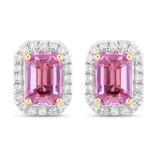 Pink Sapphire and Diamond Halo Earrings