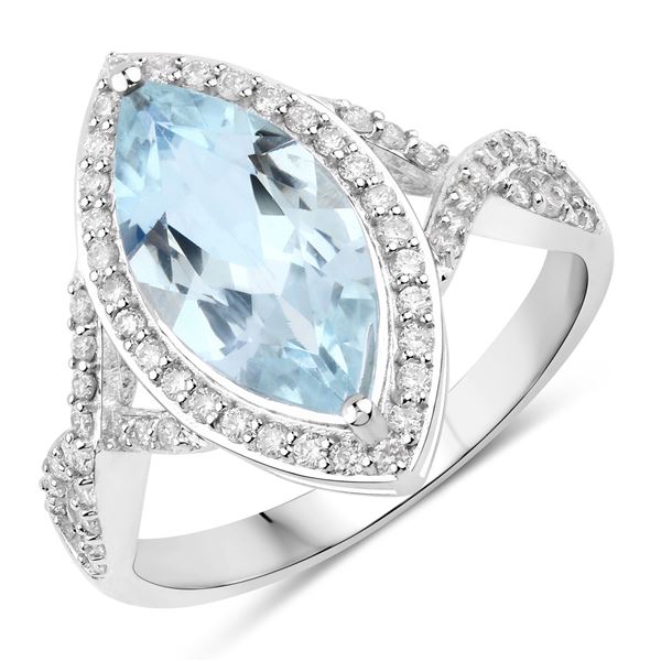 Marquise Aquamarine and Diamond Ring