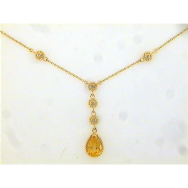 Lavalier Drop Citrine and Diamond Station Necklace