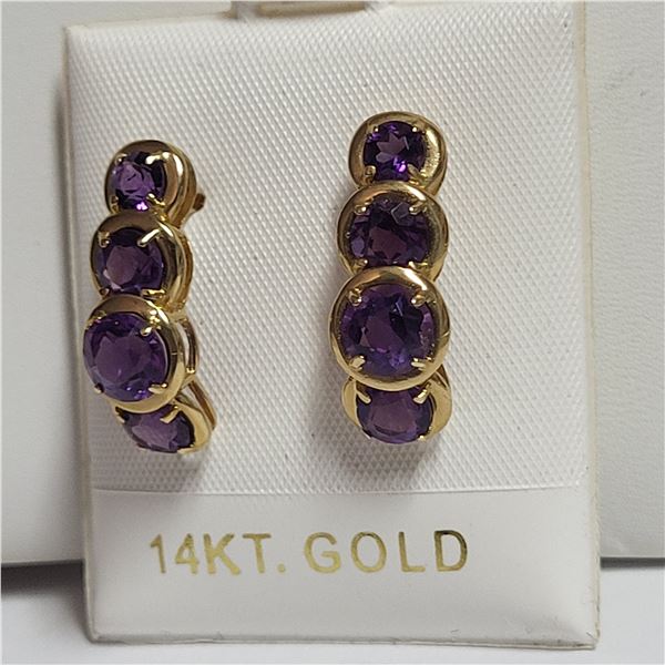 Graduating and Curved Genuine Amethyst Earrings