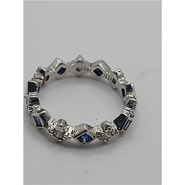 Blue Sapphire and Diamond Geometric Eternity Band