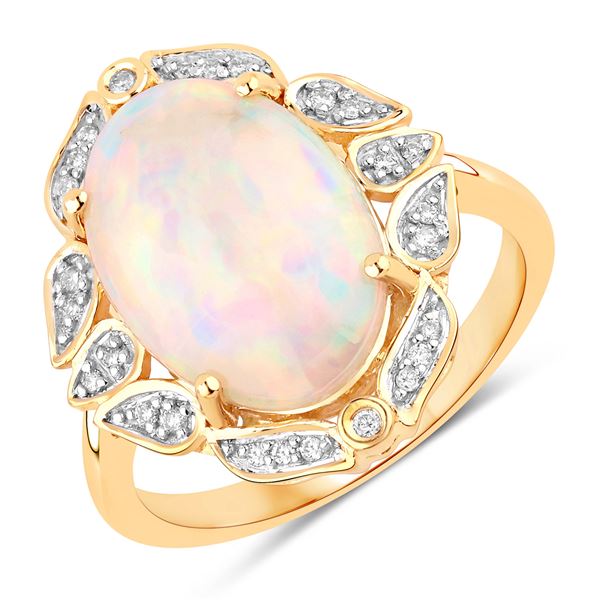 Ethiopian Opal Ring with Diamond "Leaf" Frame
