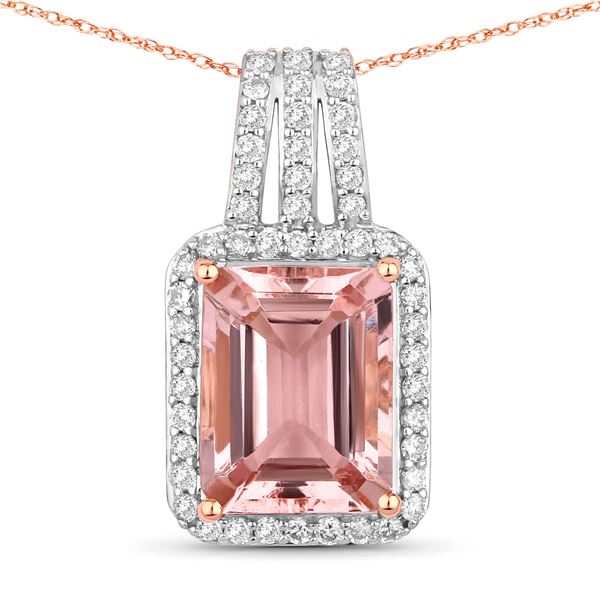 Emerald-cut Morganite and Diamond Halo Pendant