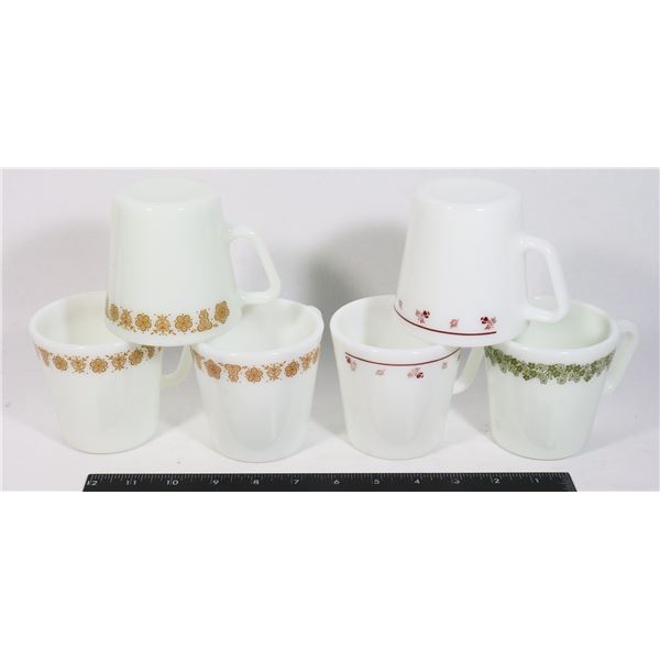 GROUPING OF SIX PYREX MUGS