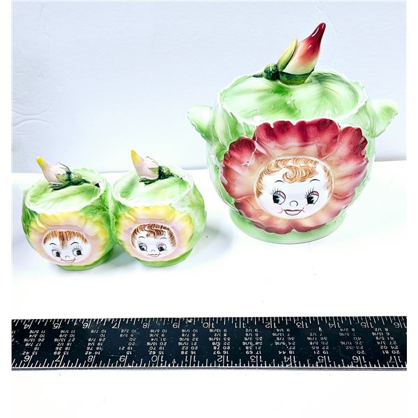 PY JAPAN CABBAGE ROSE COOKIE JAR AND DOUBLE