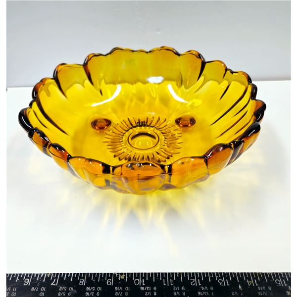 VINTAGE LARGE AMBER GLASS FRUIT BOWL