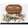 Image 1 : SMALL WOOD JEWELRY BOX WITH GOLD INLAY FULL OF