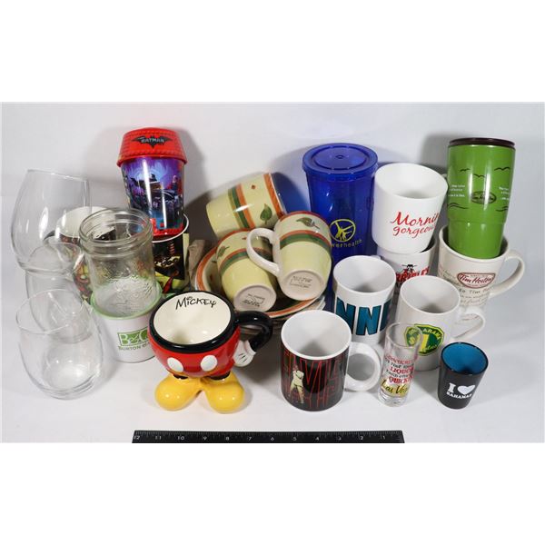 MISC. KITCHEN ITEMS WITH MICKEY MOUSE COFFEE MUG