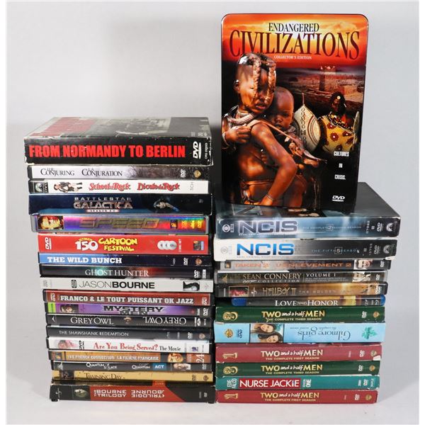LARGE BOX OF ASSORTED DVDS INCLUDING TV SERIES