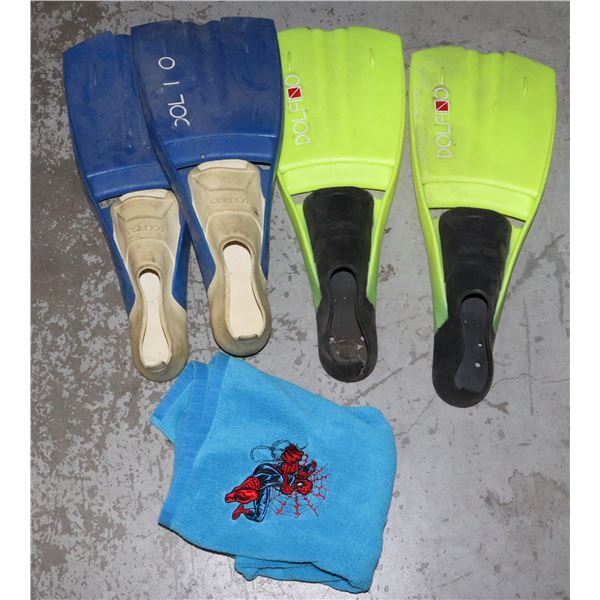 2 PAIRS OF SWIM FINS/DIVING FLIPPERS
