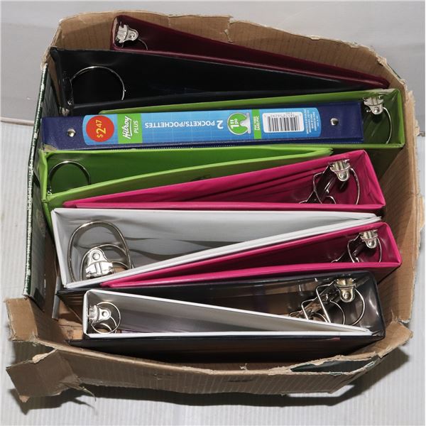 BOX OF ASSORTED BINDERS