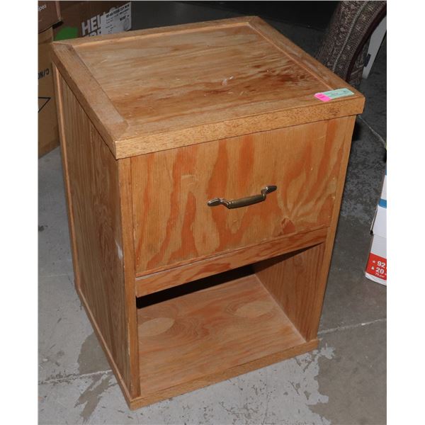 WOOD, HAND BUILT END TABLE