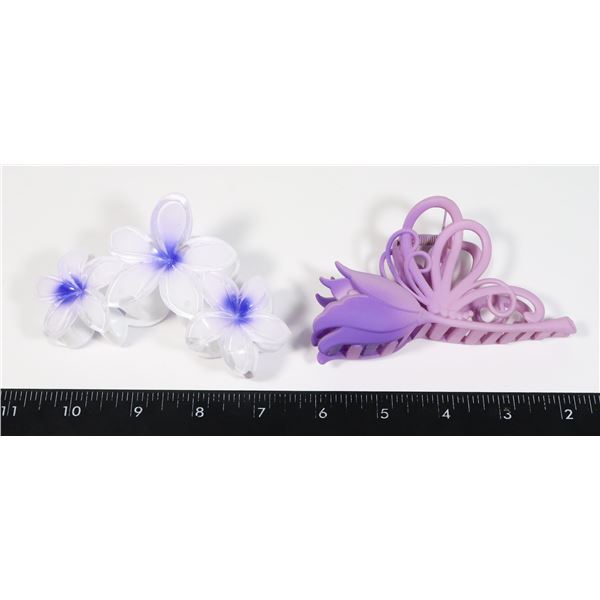 2 NEW PURPLE FLOWER DESIGN CLAW CLIP HAIR CLIPS
