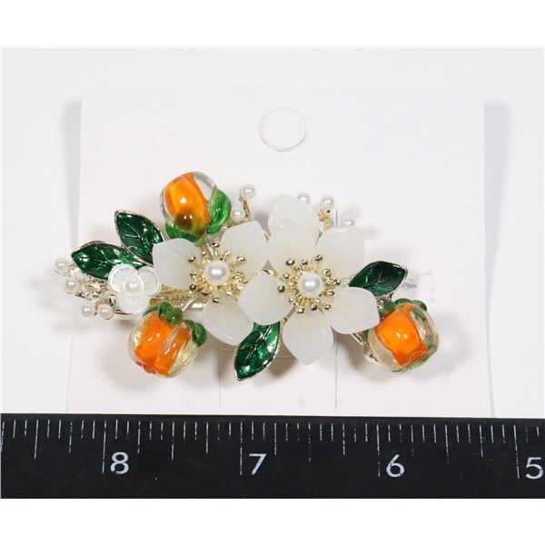 NEW ORANGE GLASS BEAD AND FAUX PEARL FRENCH