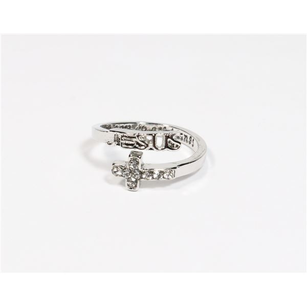 NEW SILVER TONE JESUS RHINESTONE CROSS ADJUSTABLE