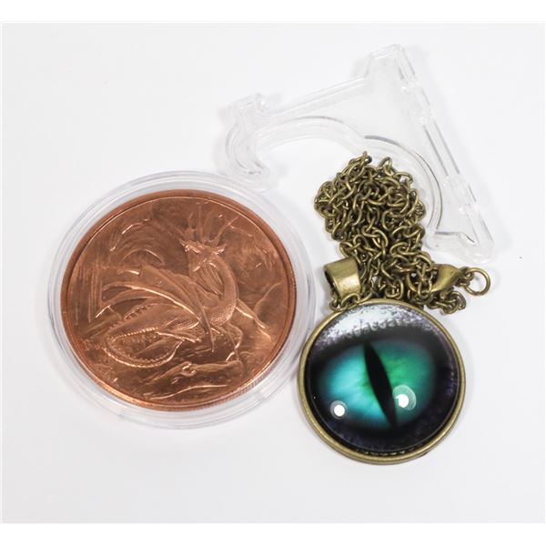 1-OZ DRAGON COPPER ROUND IN CAPSULE WITH EASEL