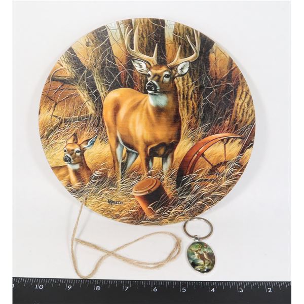 CHARMING WHITE TAILED DEER ROUND WOODEN SIGN