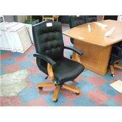 Golden Oak Framed Black Leather Hi Back Executive